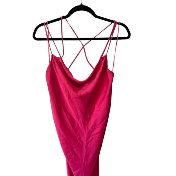 ZARA SATIN CAMISOLE MAXI SLIP DRESS NEON FUCHSIA PINK CRISSCROSS STRAPS - Picture 5 of 9